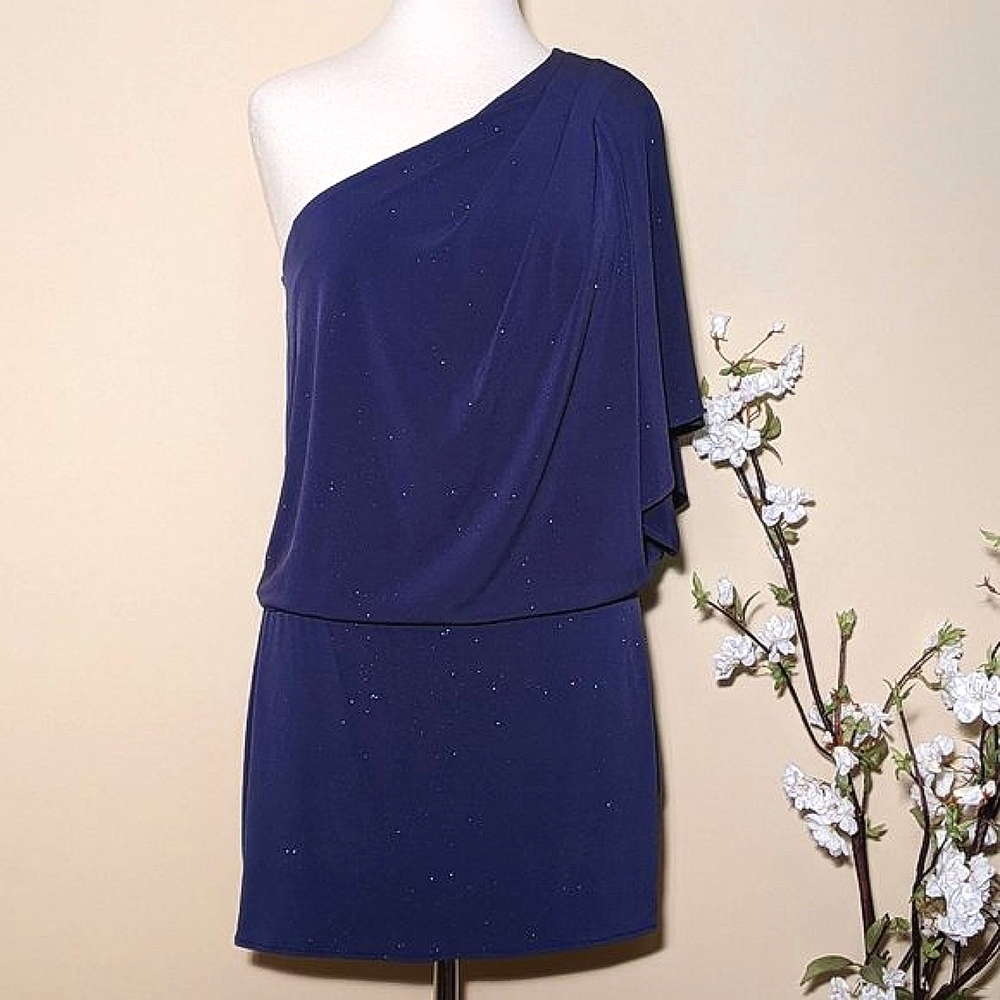 JS Boutique Navy Sparkly Pullover Blouson Dress Size 8